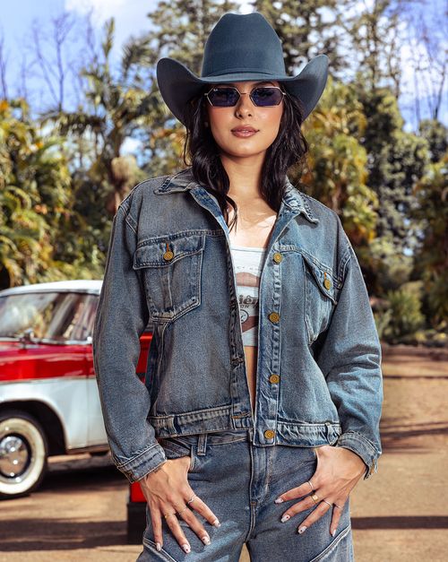 Jaqueta Jeans Over Feminina com Cinto Embutido 24600 Sujinha