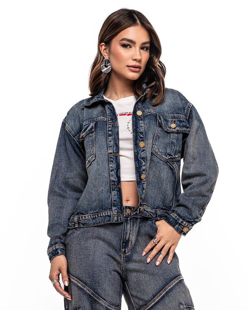 Jaqueta Jeans Over Feminina com Cinto Embutido 24600 Sujinha