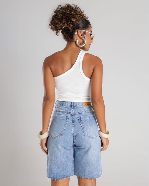 Bermuda Jeans Jorts Feminina Cintura Média Detalhe Rasgos 23564 Média