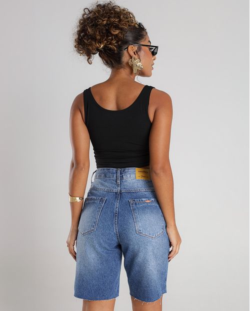 Bermuda Jeans Jorts Feminino Cintura Média Barra No Fio 23572 Vintage