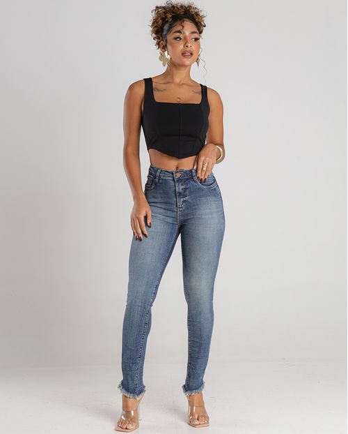 Calça Jeans Skinny Feminina Cintura Média Detalhe Na Barra 23792 Sujinha