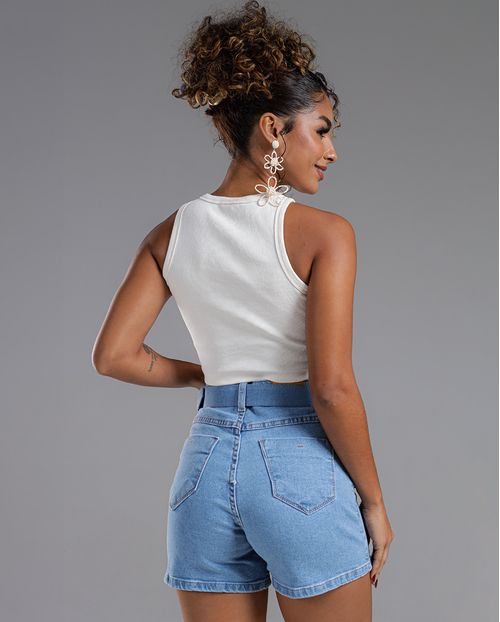 Shorts Jeans Mom Feminino Cintura Alta com Cinto 23980 Média