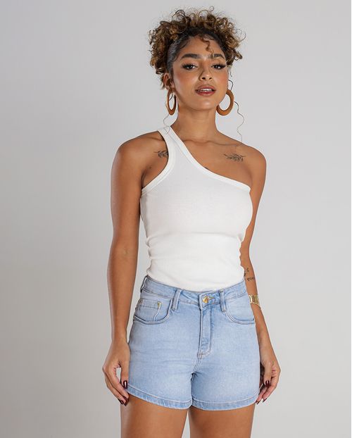 Shorts Jeans Mom Feminino Cintura Alta Detalhe Botão 24223 Clara
