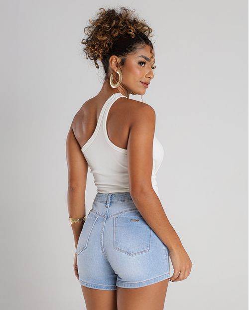 Shorts Jeans Mom Feminino Cintura Alta Detalhe Botão 24223 Clara