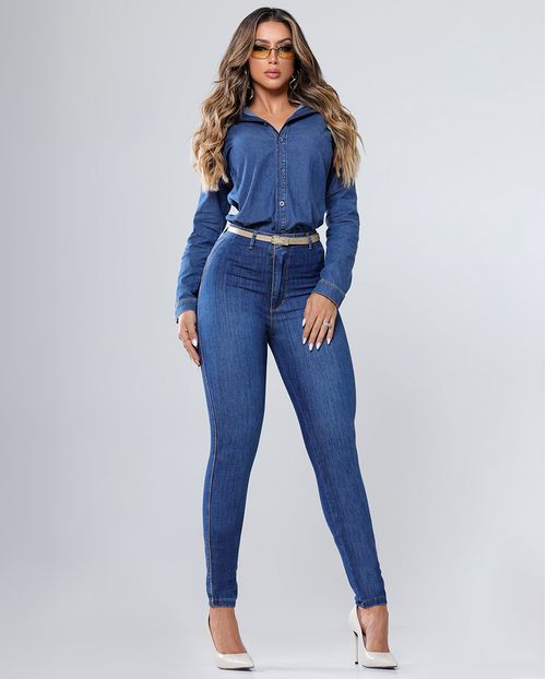 Calça Jeans Fem Hot com Cinto Pu 24570 Escura