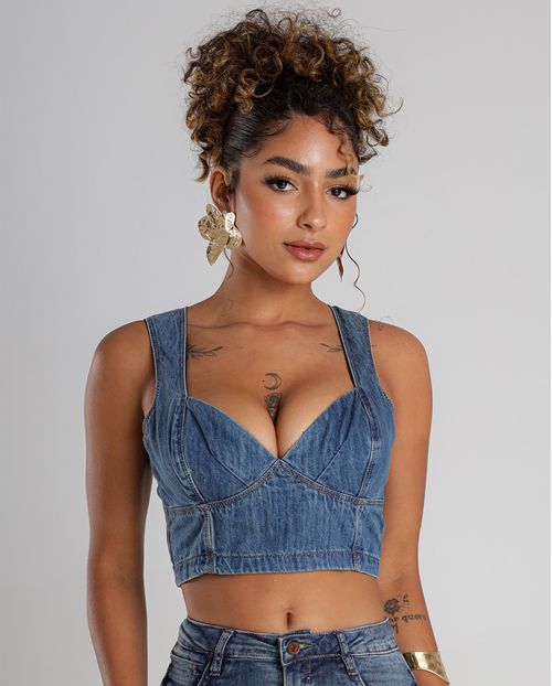 Top Jeans Feminino com Lastex 24327 Médio Sky