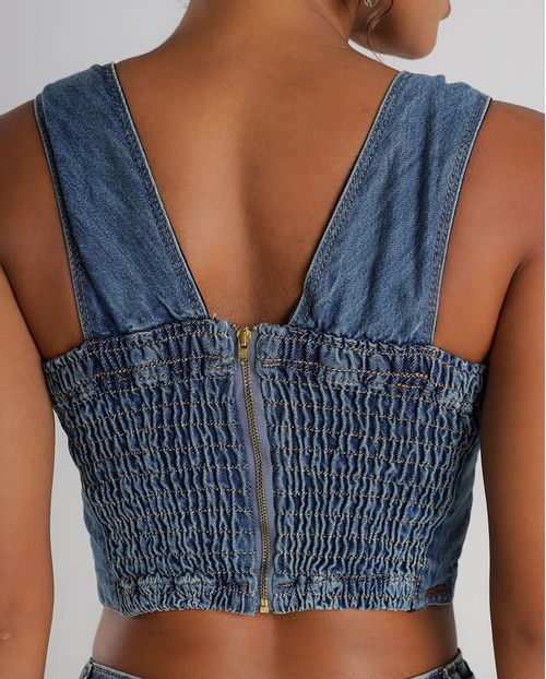 Top Jeans Feminino com Lastex 24327 Médio Sky