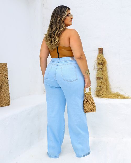 Calça Jeans Wide Leg Plus Size Feminina Cintura Alta Básica 28006 Clara