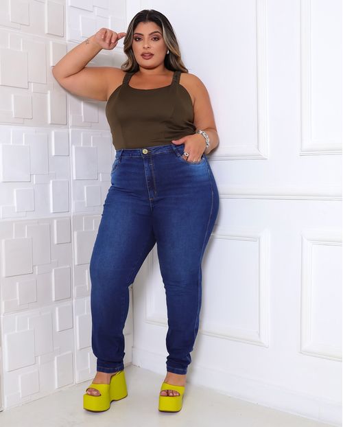 Calça Jeans Skinny Feminina Plus Size 24683 Escura