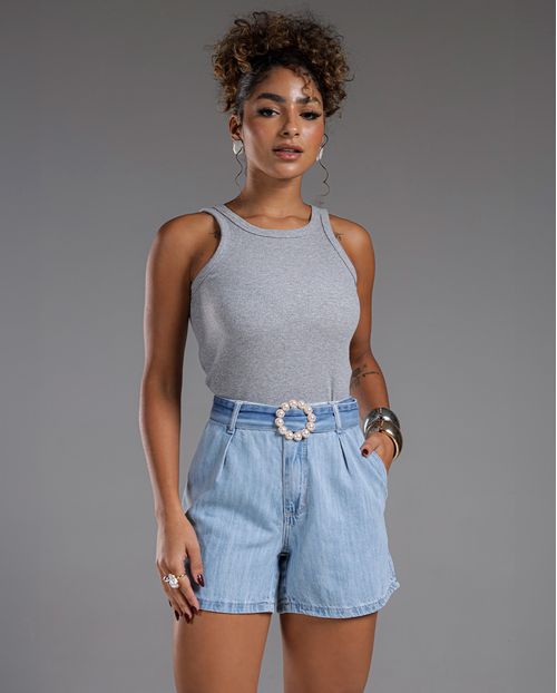Shorts Jeans Mom Feminino com Fivela de Pérola 24427 Clara
