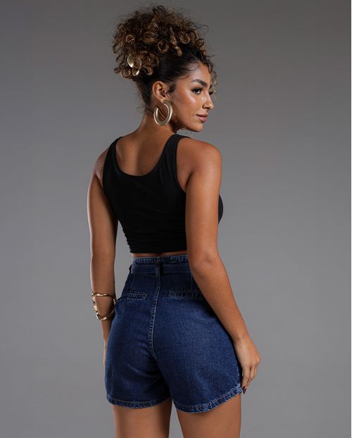 Shorts Jeans Feminino Alfaiataria com Cinto Revestido 24428 Escura