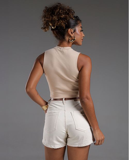 Shorts Jeans Mom Feminino Cós Revel e Cinto Caramelo 24455 Off White