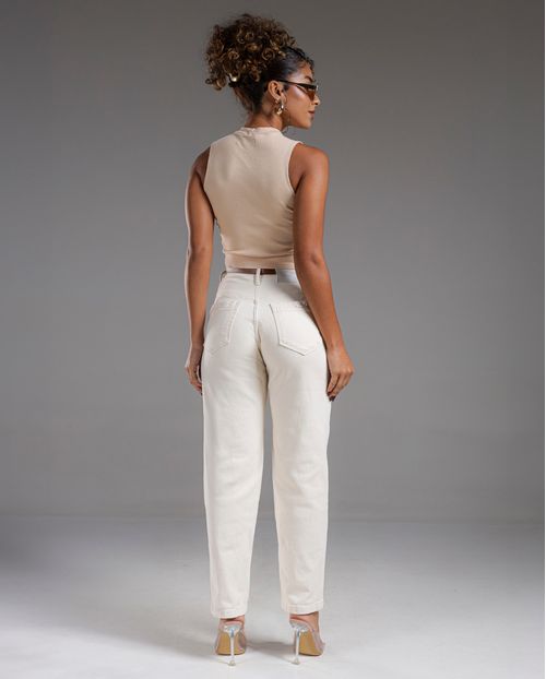 Calça Jeans Feminina Reta Cós Revel e Cinto Caramelo 24456 Off White