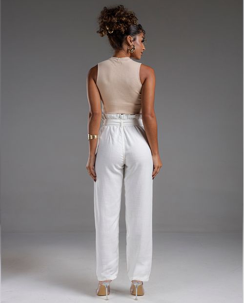 Calça Sarja Feminina Clochard com Cinto 24512 Off White