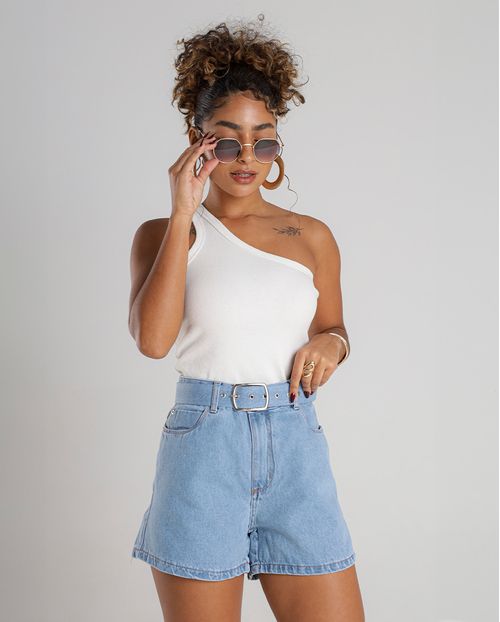 Shorts Jeans Mom Feminino com Cinto Cintura Alta 71101 Clara