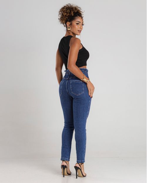 Calça Jeans Mom Feminina Cintura Alta Cós Clochard 23642 Escura