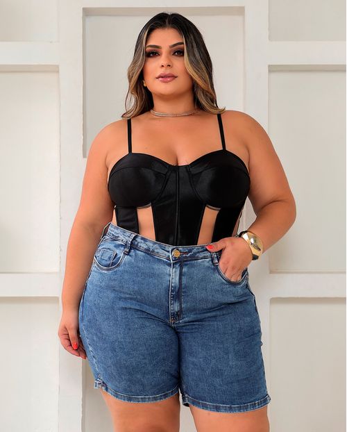 Bermuda Jeans Feminina Meia Coxa Plus Size 24554 Sky