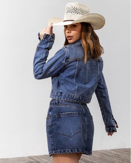 Mini Saia Jeans Feminina com Aplicação Ana Castela 24411 Sujinha