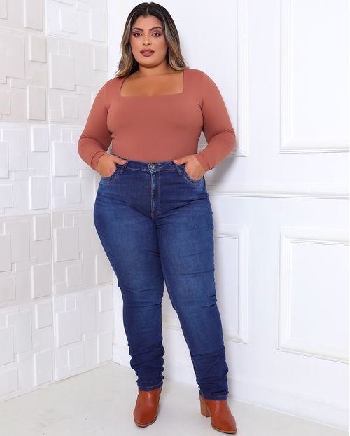 Calça Jeans Skinny Feminina Plus Size 24684 Escura