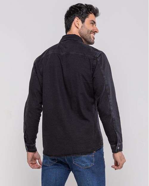 Camisa Jeans Masculina com Bolso Chapado 24608 Preto