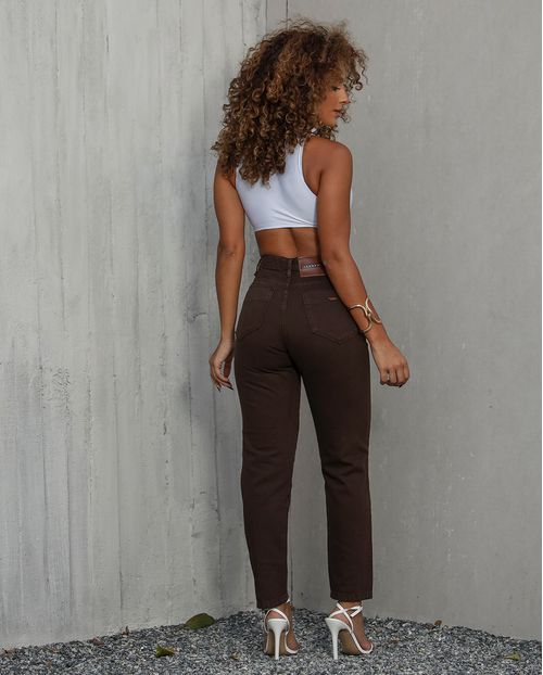 Calça Jeans Mom Feminina Cintura Alta 24731 Marrom