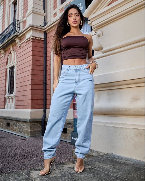 Calça Jeans Mom Feminina Cintura Alta 101vibes Algodão 00101 Clara