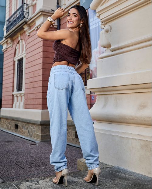 Calça Jeans Mom Feminina Cintura Alta 101vibes Algodão 00101 Clara