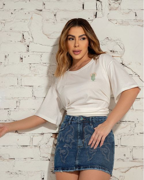 Camiseta Feminina Alongada Cacto 90232 Off White