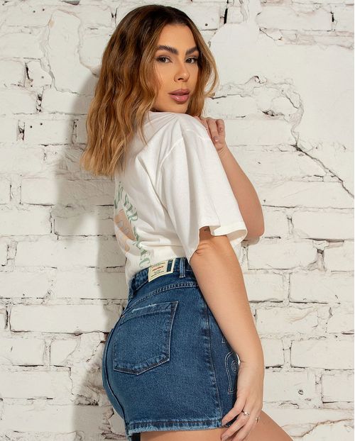 Camiseta Feminina Alongada Cacto 90232 Off White