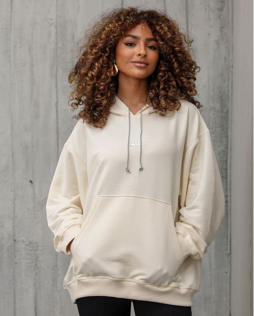 Moletom Canguru Feminino Manga Oversize 90234 Off White