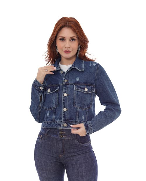 Jaqueta Jeans Feminina Cropped Oversize 22771 Escura