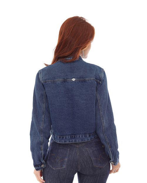 Jaqueta Jeans Feminina Cropped Oversize 22771 Escura