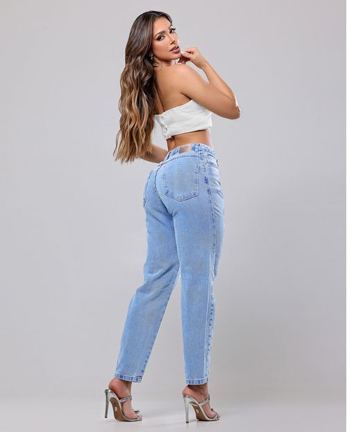 Calça Jeans Mom Feminina Cintura Alta 00109 Sky Médio