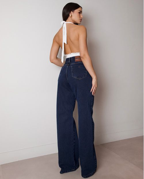 Calça Jeans Wide Leg Feminina Cintura Alta Básica Algodão 29000 Black Blue