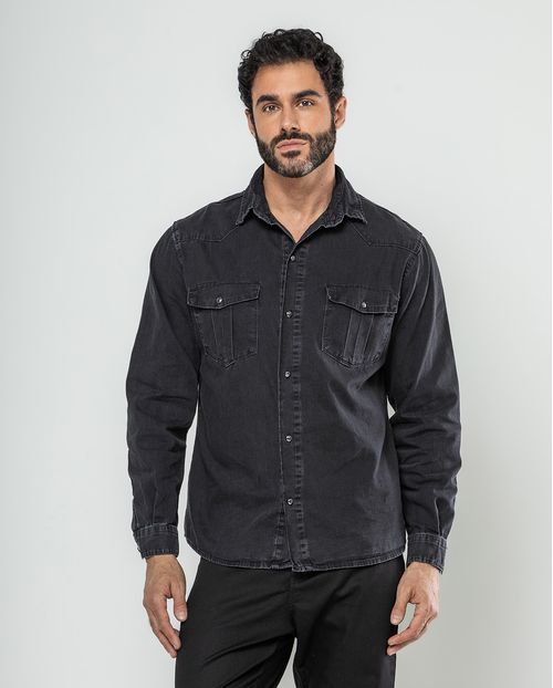Camisa Jeans Masculina Básica 24635 Preto