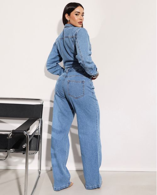 Macacão Jeans Fem Wide Leg 24520 Média