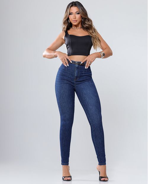 Calça Jeans Skinny Hot Feminina com Cinto Pu 24622 Amaciado com Used