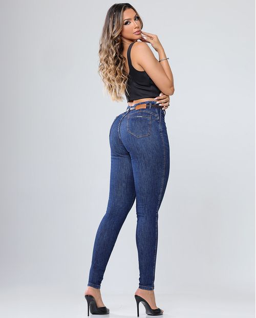 Calça Jeans Skinny Hot Feminina com Cinto Pu 24622 Amaciado com Used