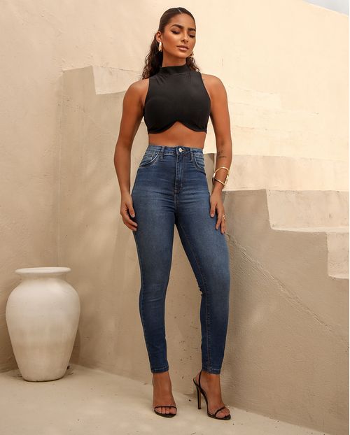 Calça Jeans Skinny Hot Feminina Cintura Alta 24691 Sky Escuro