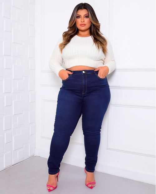 Calça Jeans Skinny Feminina Plus Size 24795 Amaciado com Bigode