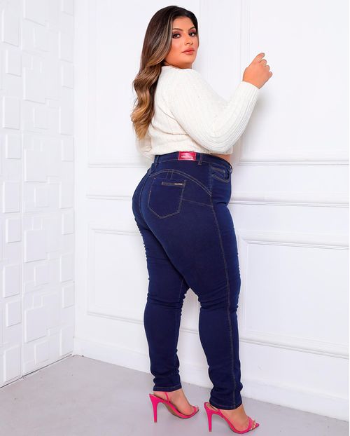 Calça Jeans Skinny Feminina Plus Size 24795 Amaciado com Bigode