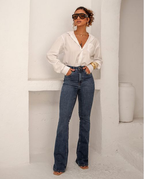 Calça Jeans Flare Feminina Cintura Alta 24783 Sky Escuro