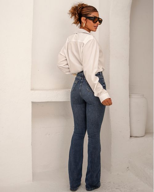 Calça Jeans Flare Feminina Cintura Alta 24783 Sky Escuro
