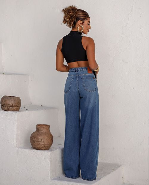 Calça Jeans Wide Leg Feminina Relaxed 24811 Sky Médio