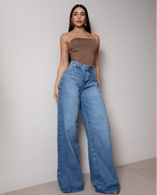 Calça Jeans Wide Leg Feminina Relaxed Cintura Baixa 29909 Sky