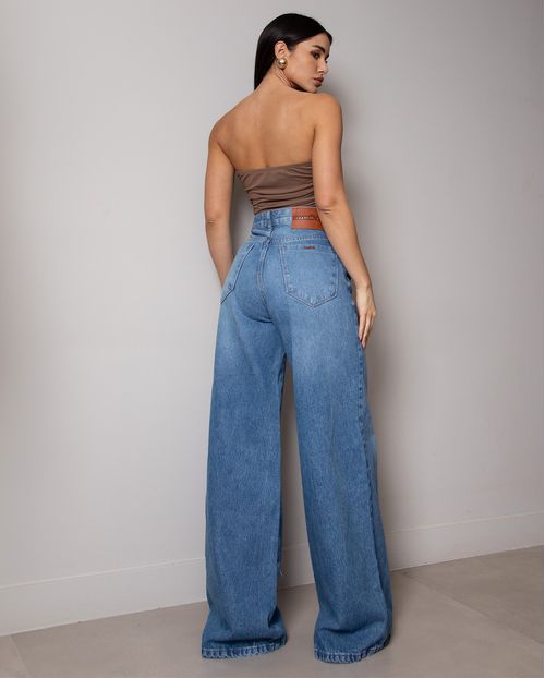 Calça Jeans Wide Leg Feminina Relaxed Cintura Baixa 29909 Sky