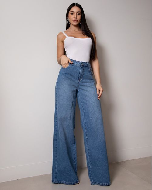 Calça Jeans Wide Leg Feminina Relaxed Cintura Baixa 29909 Sky Claro