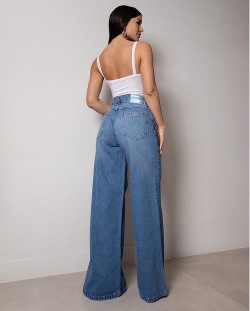 Calça Jeans Wide Leg Feminina Relaxed Cintura Baixa 29909 Sky Claro