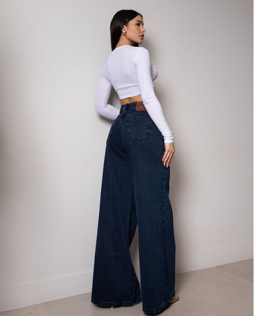 Calça Jeans Wide Leg Feminina Relaxed Cintura Baixa 29909 Black Blue