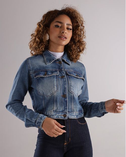 Jaqueta Jeans Feminina Cropped 24413 Sujinha Vintage